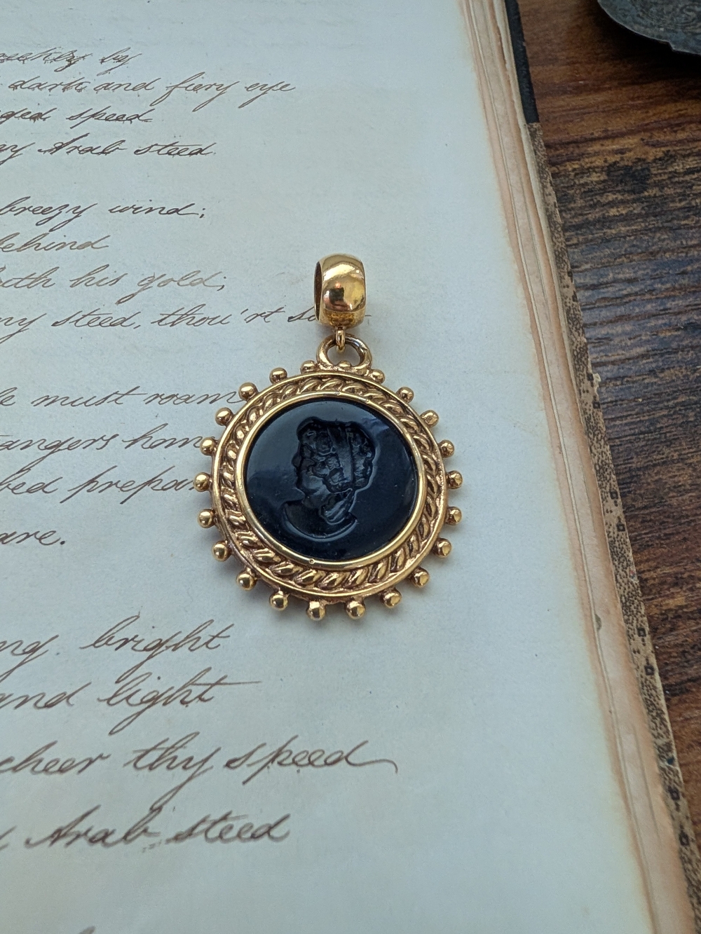 Gold and Black Cameo Pendant Charm - Women Jewelry